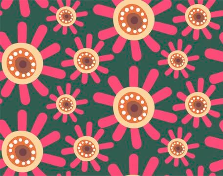Pink flower seamless pattern vector floral design primitive scandinavian Stock Illustration
