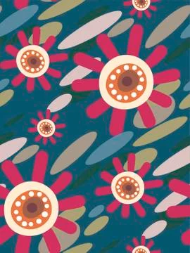 Pink flower seamless pattern vector floral design primitive scandinavian Stock Illustration