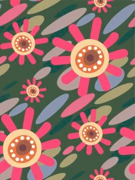 Pink flower seamless pattern vector floral design primitive scandinavian Stock Illustration