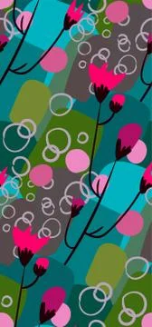 Pink flower seamless pattern vector floral design primitive scandinavian Illustrazione stock