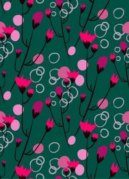 Pink flower seamless pattern vector floral design primitive scandinavian Stock Illustration