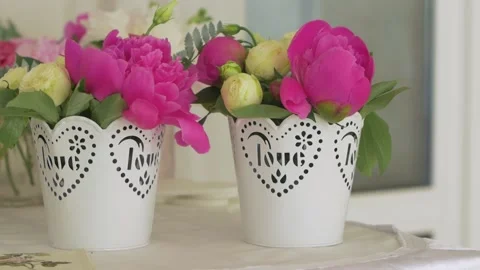 Pink Flowers In Baskets Stock Footage 135758634