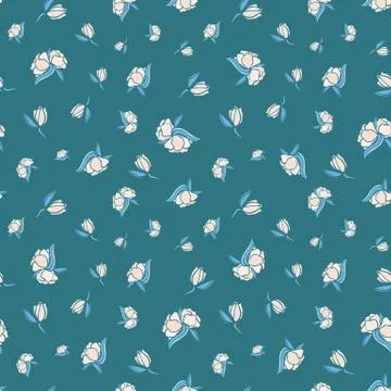 Pink flowers seamless vector pattern on teal Stock Illustration