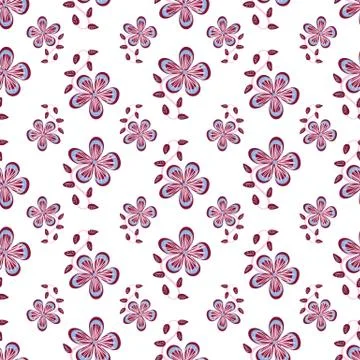Pink flowers seamless vector pattern on white Stock Illustration