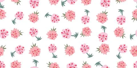 Pink flowers seamless vector pattern on white Illustrazione stock