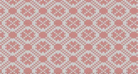 Pink flowers in a square frame knitted pattern, Festive Sweater Design. Seaml Stock Illustration