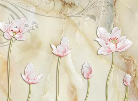 Pink flowers with stone texture  background Stock Illustration