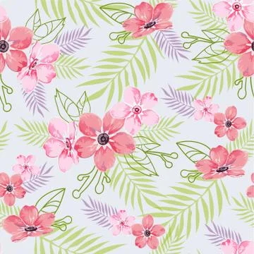 Pink flowers themed Repeating Pattern. Stock Illustration