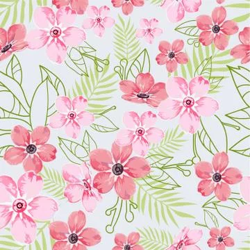 Pink flowers themed Repeating Pattern. Stock Illustration