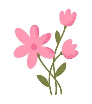 Pink flowers vector illustrating a spring concept with green stems and textured Stock Illustration