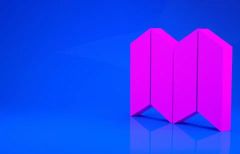 Pink Folded map icon isolated on blue background. Minimalism concept. 3d illu 스톡 일러스트