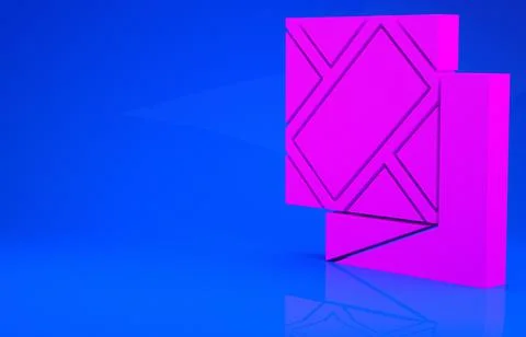 Pink Folded map icon isolated on blue background. Minimalism concept. 3d illu 스톡 일러스트