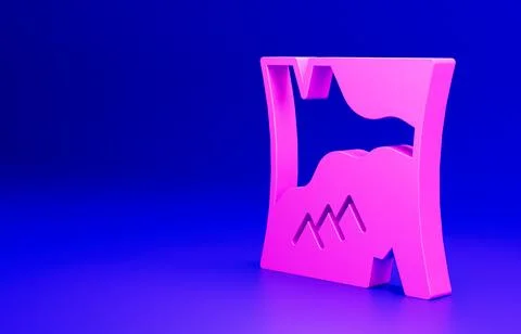 Pink Folded map icon isolated on blue background. Minimalism concept. 3D render 스톡 일러스트