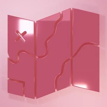 Pink Folded map icon isolated on pink background. Minimalism concept. 3D re.. Illustrazione stock