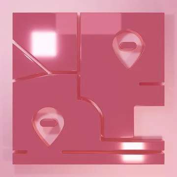 Pink Folded map with location marker icon isolated on pink background. Mini.. Stock Illustration