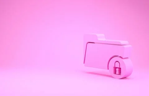 Pink Folder and lock icon isolated on pink background. Closed folder and padl Illustrazione stock