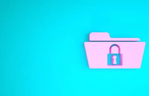 Pink Folder and lock icon isolated on blue background. Closed folder and padl Illustrazione stock