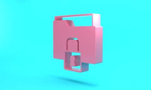 Pink Folder and lock icon isolated on turquoise blue background. Closed folde Illustration