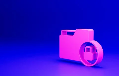 Pink Folder and lock icon isolated on blue background. Closed folder and padlock Stockillustratie
