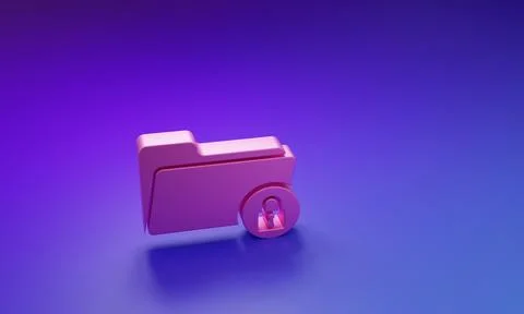 Pink Folder and lock icon isolated on purple-blue background. Closed folder.. 库存插图