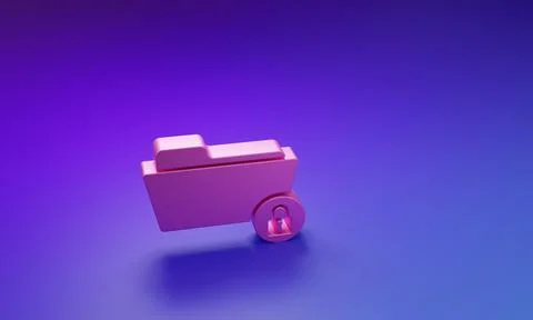 Pink Folder and lock icon isolated on purple-blue background. Closed folder.. Stock Illustration