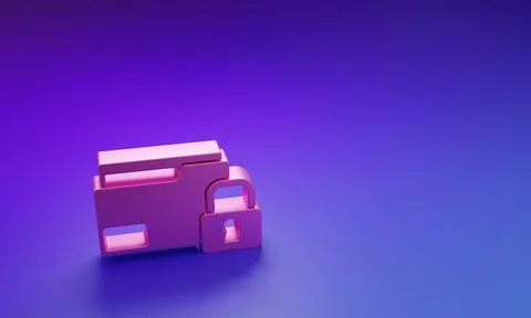 Pink Folder and lock icon isolated on purple-blue background. Closed folder.. 스톡 일러스트