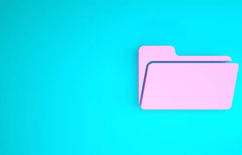 Pink Folder icon isolated on blue background. Minimalism concept. 3d illustra Stock-Illustration