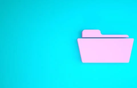 Pink Folder icon isolated on blue background. Minimalism concept. 3d illustra Illustrazione stock