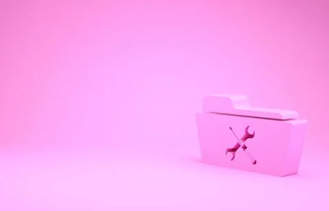 Pink Folder with screwdriver and wrench icon isolated on pink background. Adj 스톡 일러스트