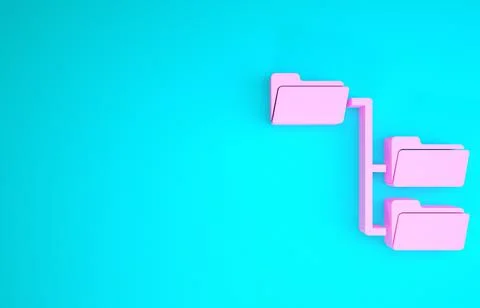 Pink Folder tree icon isolated on blue background. Computer network file fold Illustrazione stock