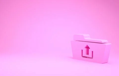 Pink Folder upload icon isolated on pink background. Minimalism concept. 3d i 스톡 일러스트