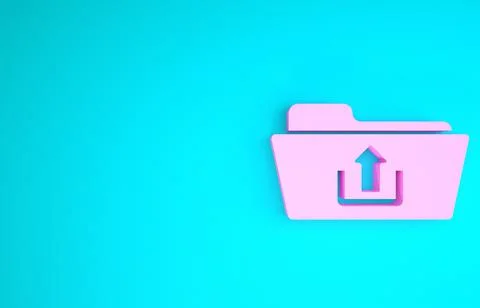 Pink Folder upload icon isolated on blue background. Minimalism concept. 3d i Stock Illustration