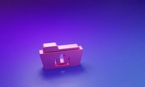 Pink Folder upload icon isolated on purple-blue background. Minimalism conc.. 库存插图