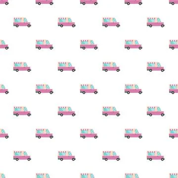 Pink food trucks seamless pattern on white background Stock Illustration