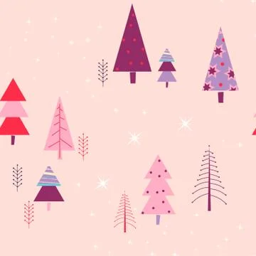 Pink Forest Seamless Pattern Winter Stock Illustration