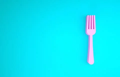 Pink Fork icon isolated on blue background. Cutlery symbol. Minimalism concep Illustrazione stock