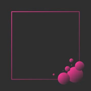 Pink frame on a dark background. A square with balls in the corner. イラスト素材