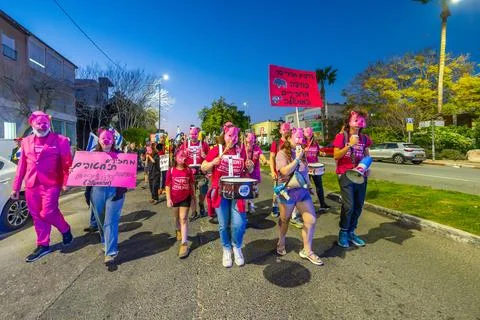 Pink Front pig display, protest rally in Haifa Stock Photos