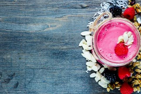 Pink fruit smoothie Stock Photos