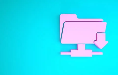 Pink FTP folder download icon isolated on blue background. Software update, t Stock Illustration