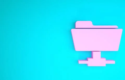 Pink FTP folder icon isolated on blue background. Software update, transfer p Stockillustratie