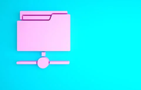 Pink FTP folder icon isolated on blue background. Software update, transfer p イラスト素材