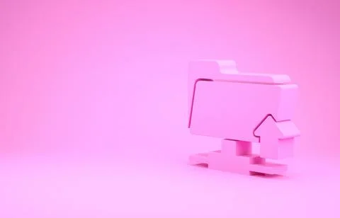 Pink FTP folder upload icon isolated on pink background. Software update, tra 스톡 일러스트