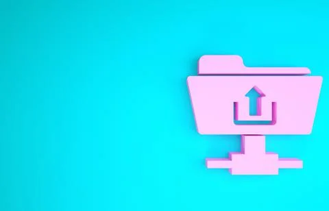 Pink FTP folder upload icon isolated on blue background. Software update, tra Stockillustratie