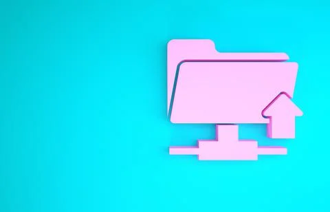 Pink FTP folder upload icon isolated on blue background. Software update, tra Stock Illustration