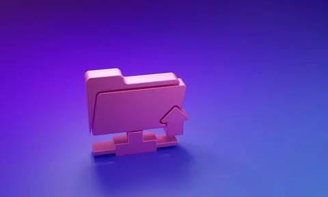 Pink FTP folder upload icon isolated on purple-blue background. Software up.. Illustrazione stock
