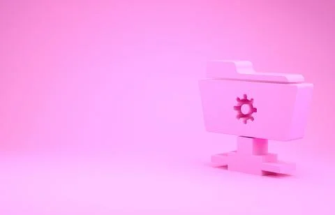 Pink FTP settings folder icon isolated on pink background. Software update, t Illustrazione stock