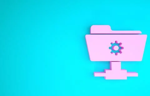 Pink FTP settings folder icon isolated on blue background. Software update, t Stock Illustration