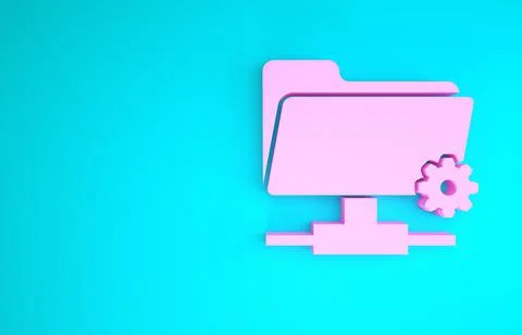 Pink FTP settings folder icon isolated on blue background. Software update, t Illustrazione stock