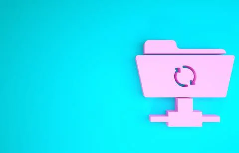 Pink FTP sync refresh icon isolated on blue background. Software update, tran Illustrazione stock